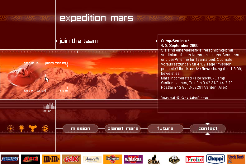 Recruiting-Event-Webseite für Mars Deutschland (2000)